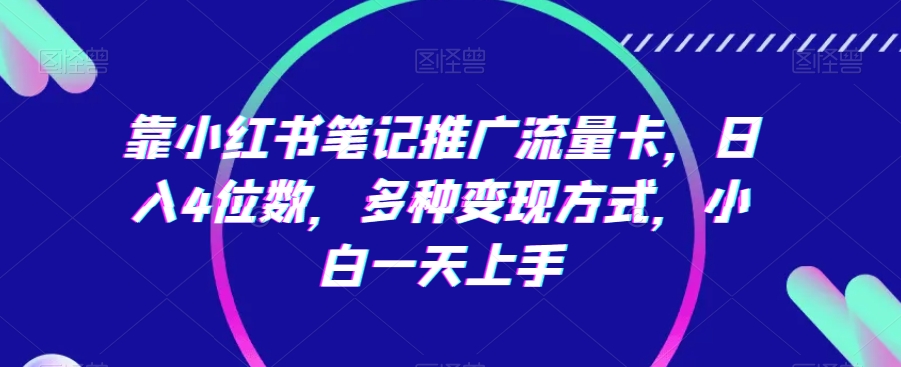 靠小红书笔记推广流量卡，日入4位数，多种变现方式，小白一天上手天亦网独家提供-天亦资源网