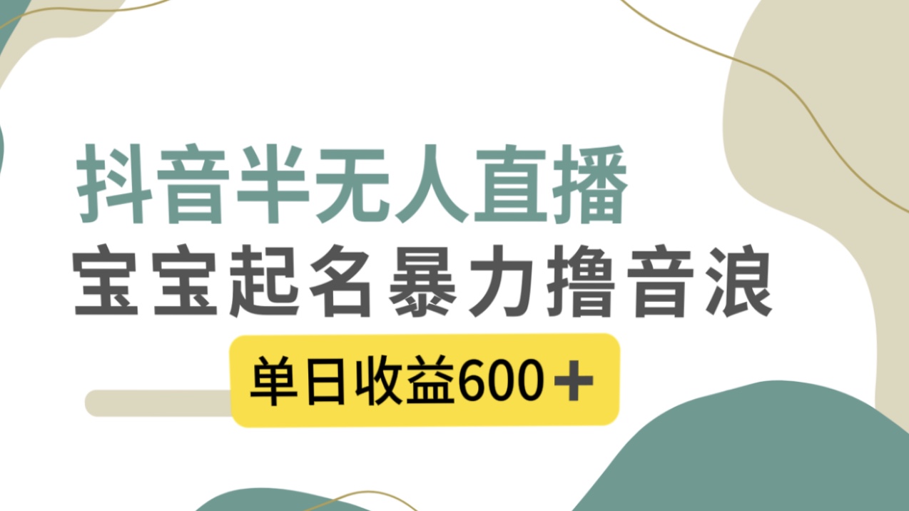 （8192期）抖音半无人直播，宝宝起名，暴力撸音浪，单日收益600+天亦网独家提供-天亦资源网