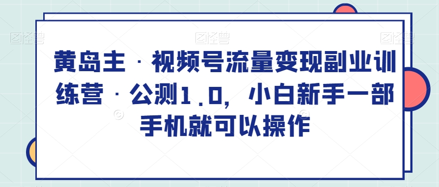 黄岛主·视频号流量变现副业训练营·公测1.0，小白新手一部手机就可以操作天亦网独家提供-天亦资源网