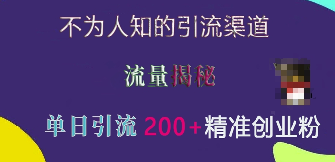 不为人知的引流渠道，流量揭秘，实测单日引流200+精准创业粉天亦网独家提供-天亦资源网