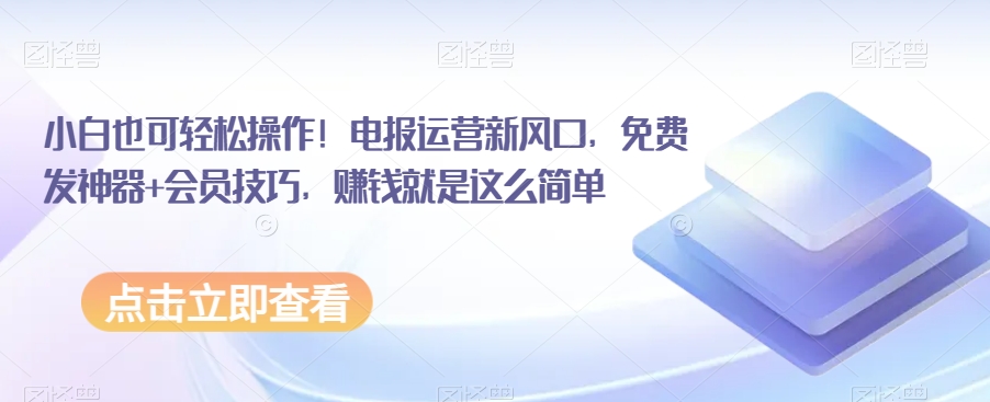 小白也可轻松操作！电报运营新风口，免费发神器+会员技巧，赚钱就是这么简单天亦网独家提供-天亦资源网