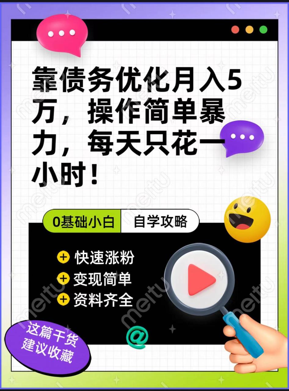 靠债务优化，月入5万，操作简单，多种变现方式，小白必入！天亦网独家提供-天亦资源网