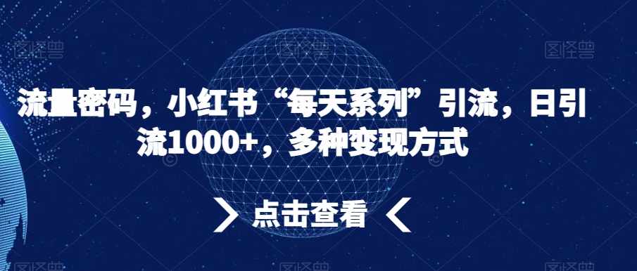 流量密码，小红书“每天系列”引流，日引流1000+，多种变现方式【揭秘】天亦网独家提供-天亦资源网