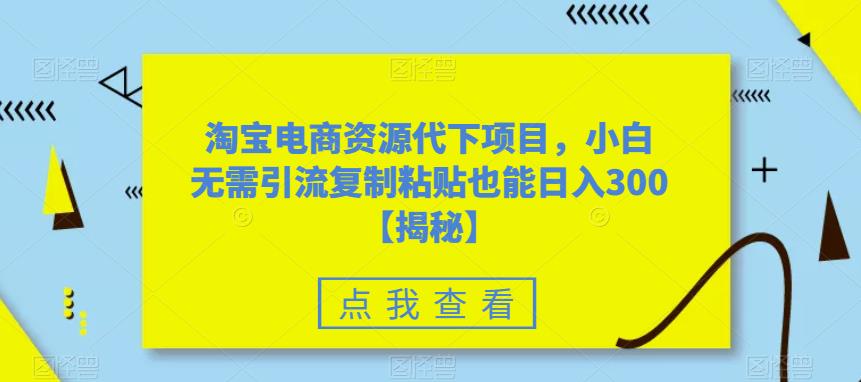 淘宝电商资源代下项目，小白无需引流复制粘贴也能日入300＋【揭秘】天亦网独家提供-天亦资源网