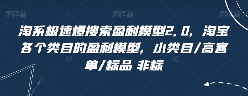 淘系极速爆搜索盈利模型2.0，淘宝各个类目的盈利模型，小类目/高客单/标品 非标天亦网独家提供-天亦资源网