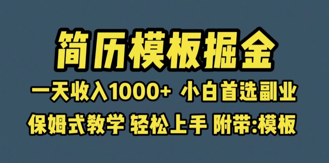 （6467期）靠简历模板赛道掘金，一天收入1000+小白首选副业，保姆式教学（教程+模板）天亦网独家提供-天亦资源网