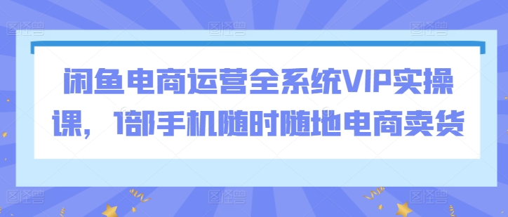 闲鱼电商运营全系统VIP实操课，1部手机随时随地电商卖货天亦网独家提供-天亦资源网