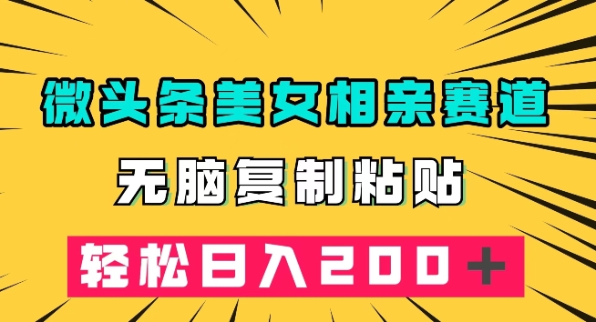 微头条冷门美女相亲赛道，无脑复制粘贴，轻松日入200＋【揭秘】天亦网独家提供-天亦资源网