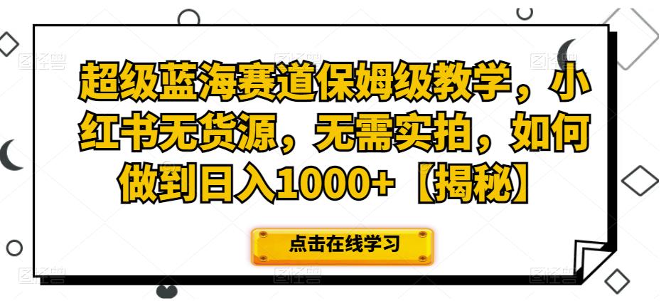 超级蓝海赛道保姆级教学，小红书无货源，无需实拍，如何做到日入1000+【揭秘】天亦网独家提供-天亦资源网