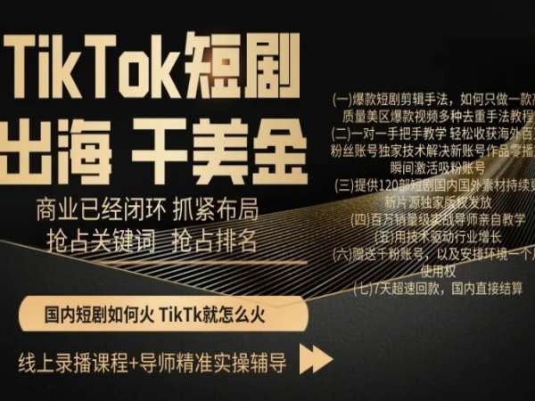 TikTok短剧出海干美金，商业已经闭环抓紧布局，抢占关键词抢占排名天亦网独家提供-天亦资源网