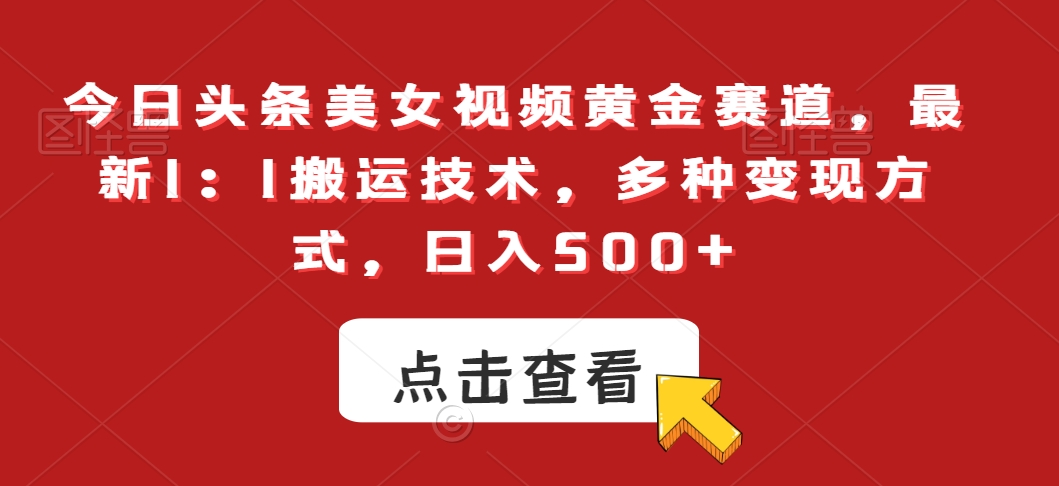 今日头条美女视频黄金赛道，最新1：1搬运技术，多种变现方式，日入500+天亦网独家提供-天亦资源网