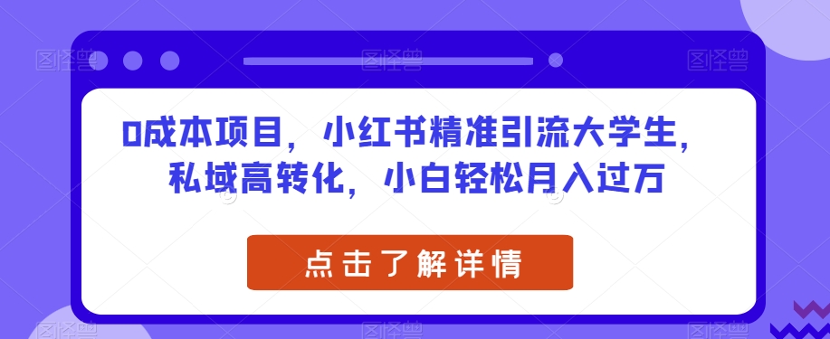 0成本项目，小红书精准引流大学生，私域高转化，小白轻松月入过万【揭秘】天亦网独家提供-天亦资源网