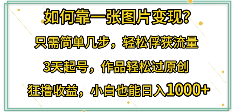 如何靠一张图片变现?只需简单几步，轻松俘获流量，3天起号，作品轻松过原创天亦网独家提供-天亦资源网