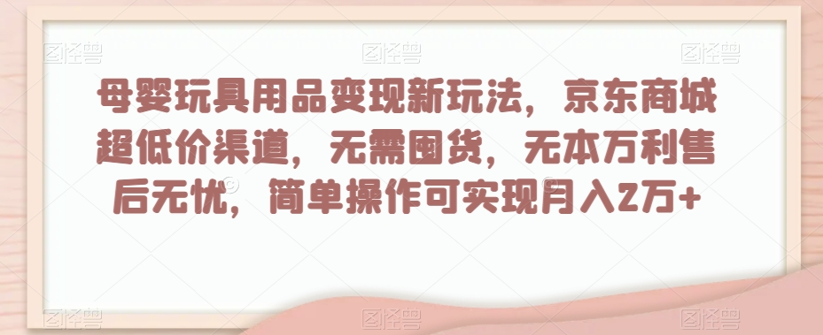 母婴玩具用品变现新玩法，京东商城超低价渠道，简单操作可实现月入2万+【揭秘】天亦网独家提供-天亦资源网