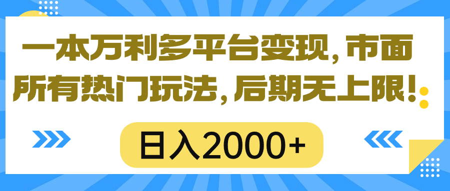 （10311期）一本万利多平台变现，市面所有热门玩法，日入2000+，后期无上限！天亦网独家提供-天亦资源网