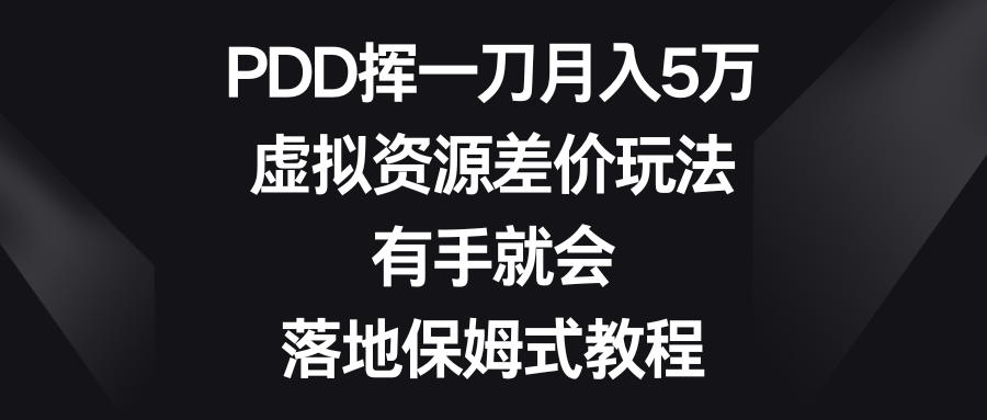 （8751期）PDD挥一刀月入5万，虚拟资源差价玩法，有手就会，落地保姆式教程天亦网独家提供-天亦资源网