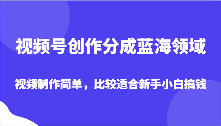 视频号创作分成蓝海领域，视频制作简单，比较适合新手小白搞钱天亦网独家提供-天亦资源网