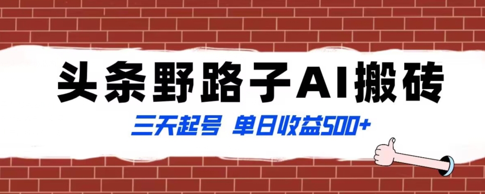 全网首发头条野路子AI搬砖玩法，纪实类超级蓝海项目，三天起号单日收益500+【揭秘】天亦网独家提供-天亦资源网