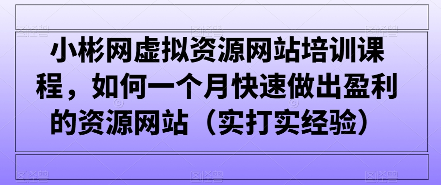 小彬网虚拟资源网站培训课程，如何一个月快速做出盈利的资源网站（实打实经验）天亦网独家提供-天亦资源网