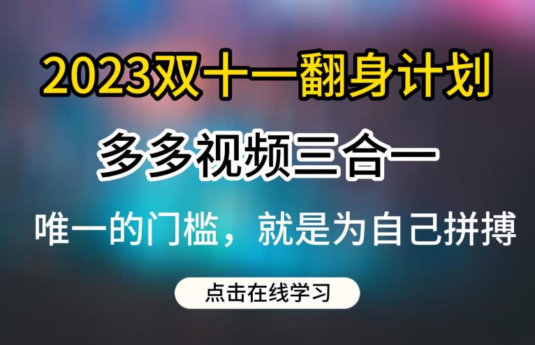 2023双十一翻身计划，多多视频带货三合一玩法教程【揭秘】天亦网独家提供-天亦资源网