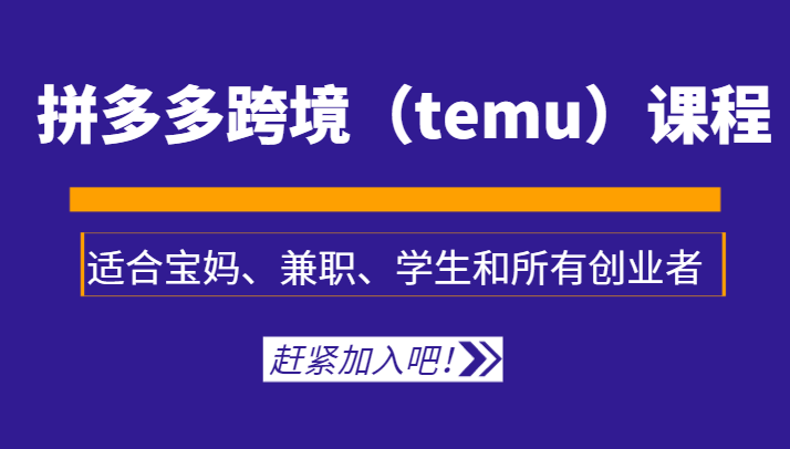 拼多多跨境（temu）课程，适合宝妈、兼职、学生和所有创业者天亦网独家提供-天亦资源网