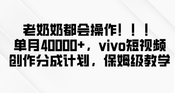 老奶奶都会操作，新平台无脑操作，单月40000+，vivo短视频创作分成计划【揭秘】天亦网独家提供-天亦资源网