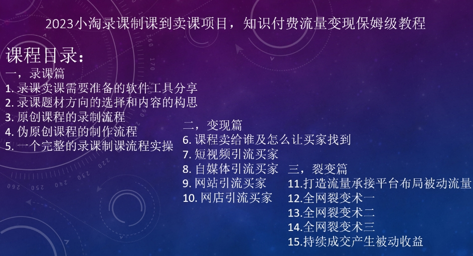 2023小淘录课制课到卖课项目，知识付费流量变现保姆级教程天亦网独家提供-天亦资源网