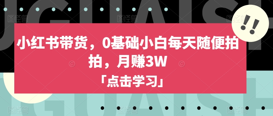 小红书带货，0基础小白每天随便拍拍，月赚3W【揭秘】天亦网独家提供-天亦资源网