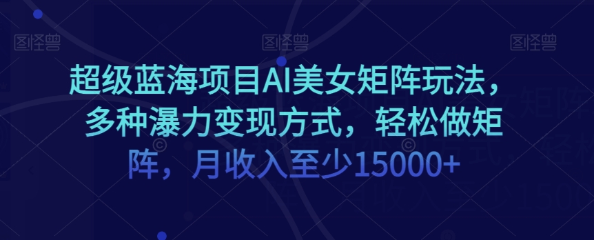 超级蓝海项目AI美女矩阵玩法，多种瀑力变现方式，轻松做矩阵，月收入至少15000+【揭秘】天亦网独家提供-天亦资源网