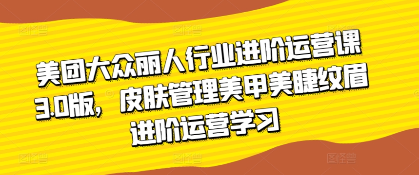 美团大众丽人行业进阶运营课3.0版，皮肤管理美甲美睫纹眉进阶运营学习天亦网独家提供-天亦资源网