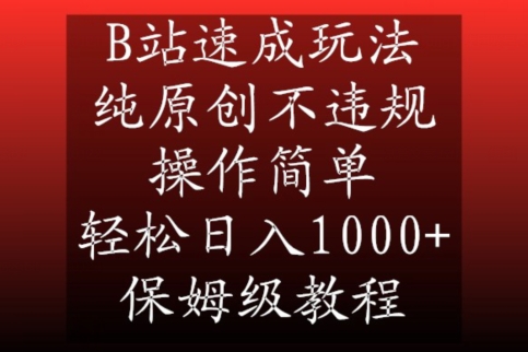 B站速成玩法，纯原创不违规，操作简单，轻松日入1000+，保姆级教程天亦网独家提供-天亦资源网