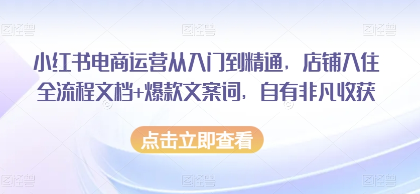 小红书电商运营从入门到精通，店铺入住全流程文档+爆款文案词，自有非凡收获天亦网独家提供-天亦资源网