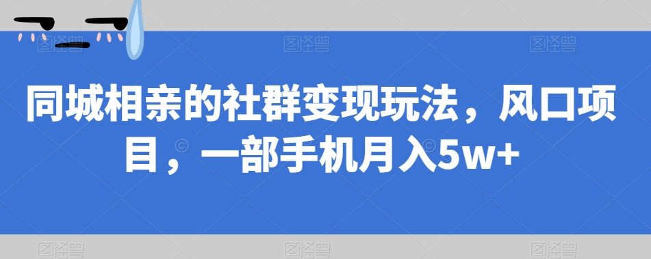 同城相亲的社群变现玩法，风口项目，一部手机月入5w+【揭秘】天亦网独家提供-天亦资源网