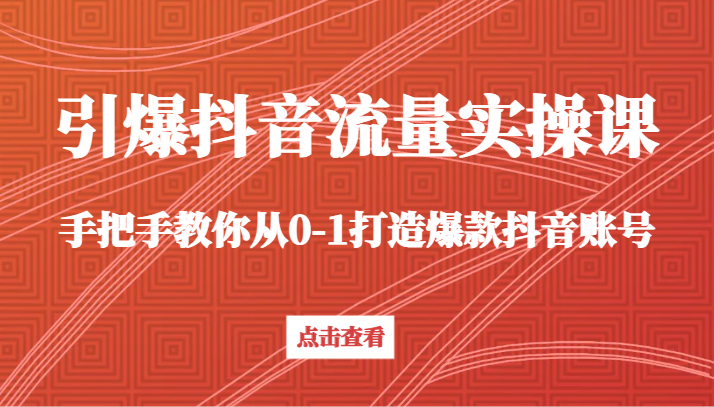 引爆抖音流量实操课，手把手教你从0-1打造爆款抖音账号（27节课）天亦网独家提供-天亦资源网