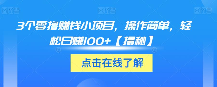 3个零撸赚钱小项目，操作简单，轻松日赚100+【揭秘】天亦网独家提供-天亦资源网